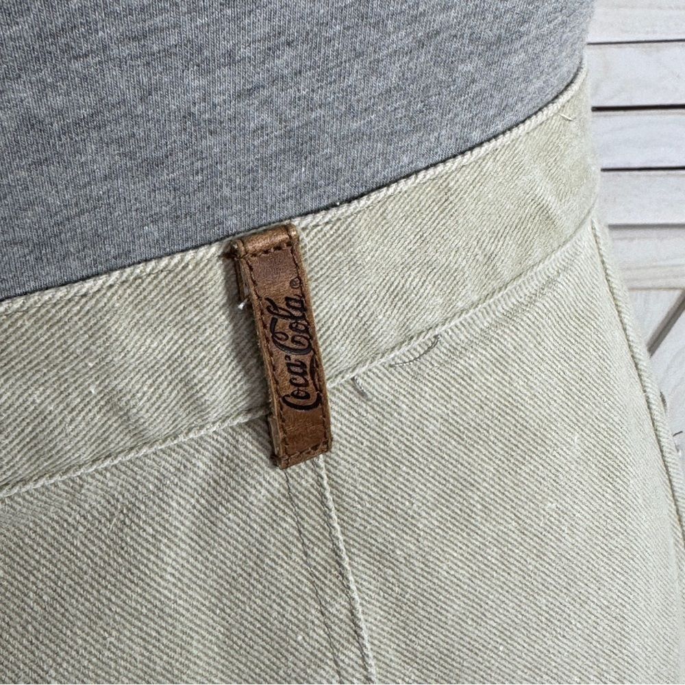 Vintage Coca Cola Snap Front Side Cargo Pocket Denim A Line Skirt Khaki 6 XS - Picture 7 of 13